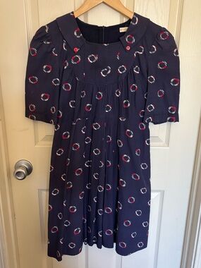 Tulle Navy Nautical Lifesaver Print Pleated Dress Small bold summer print